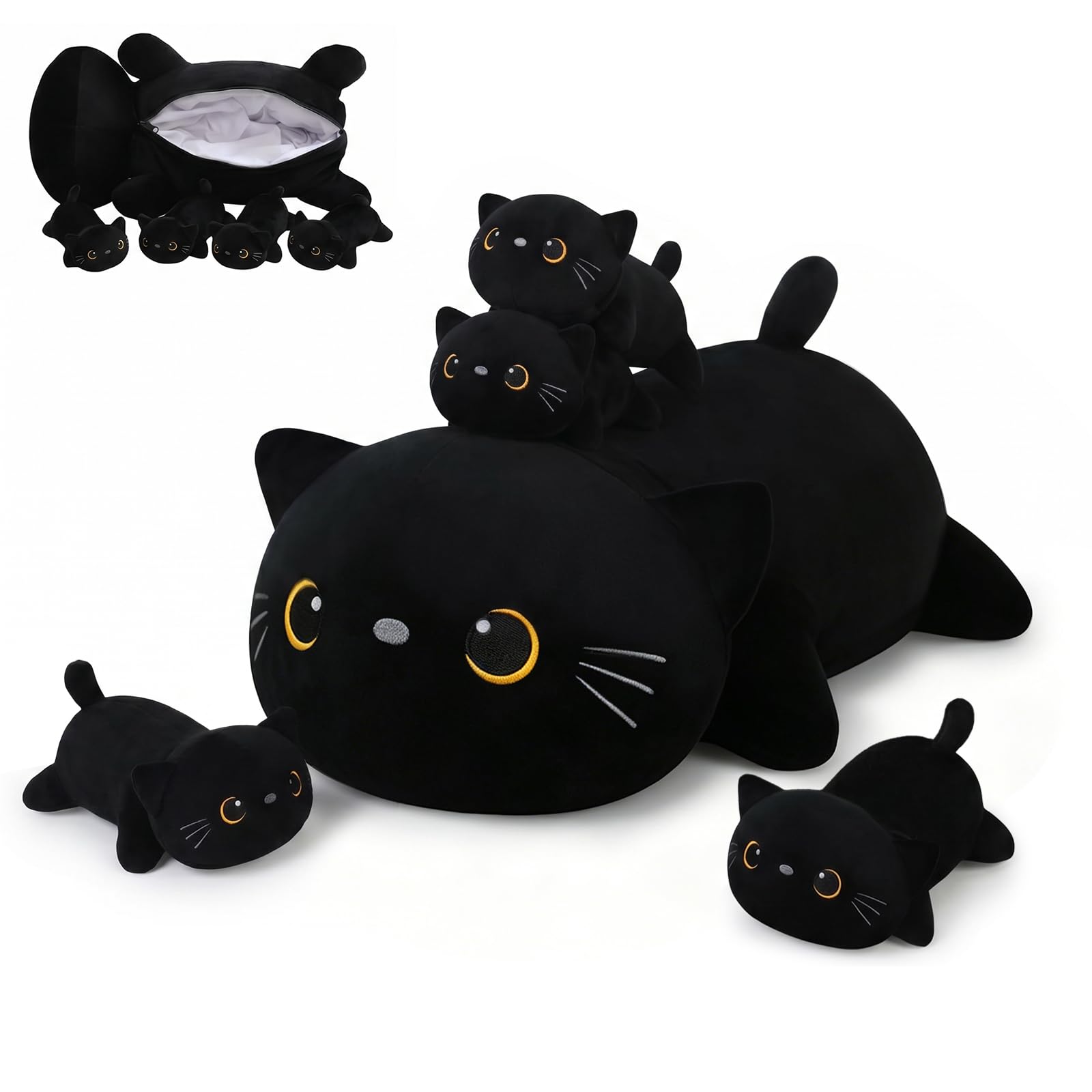 Amazon.co.jp: SQEQE 黒猫 ママ ぬいぐるみ 4匹の赤ちゃんのおなかの中